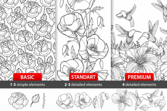 design medium or highly detailed lineart floral seamless pattern