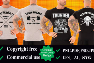 do trendy gym fitnees t shirt and logo design for your brand