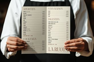 design a premium restaurant menu, digital menu board, or menu redesign