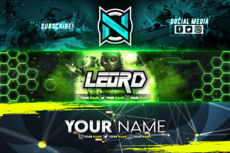 design a youtube banner, gaming, twitch and twitter banner