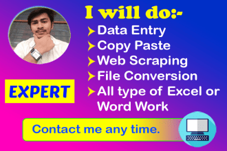 do excel data entry, web scraping and product listing