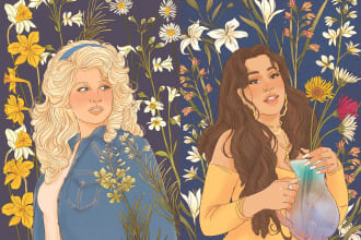 create a portrait illustration with floral elements