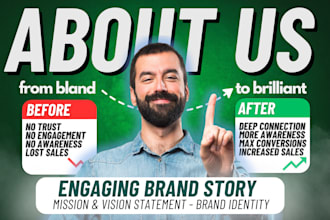 write epic about us page, brand story, mission statement, brand identity