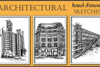 create architectural hand drawn sketches in ink