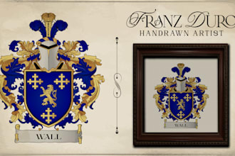 design a hand drawn, luxury, gothic, heraldic, coat of arms