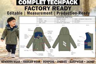 fashion design babies and kids clothing collection techpack