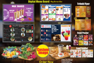 design restaurant menu, food menu, flyers and digital tv screen menu