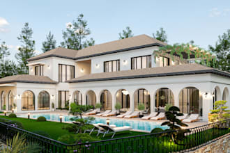 design house elevation, exterior 3d rendering and animation