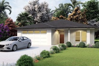 design home, office, and shop exterior, front rendering within 24 hours