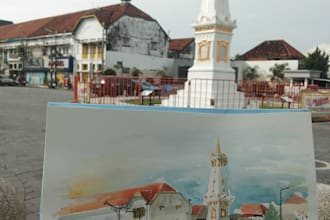 draw spot view on watercolor