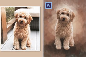 draw realistic pet portrait into digital oil painting