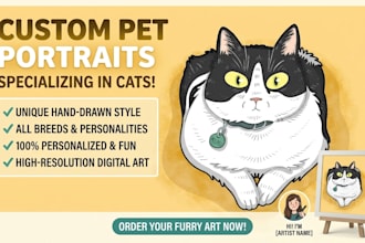 create a quirky and colorful custom cat illustration