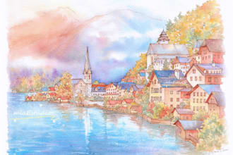 hand paint landscape with watercolor