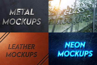 do premium 3d logo mockups in wood, metal, neon and gold