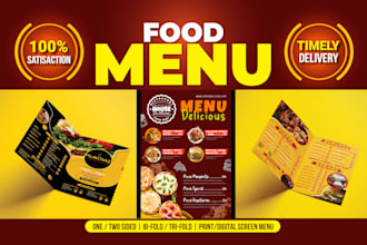 design an amazing one or two sided, bifold or trifold food menu