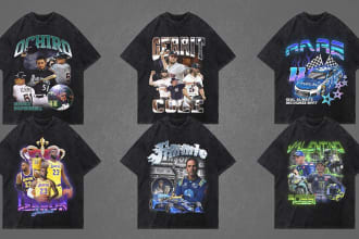 design a 90s vintage bootleg rap and sports for your tee