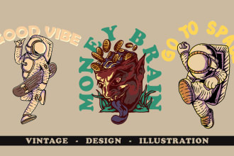create amazing vintage design for t shirt and merch apparel