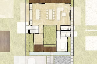 render plans, section, elevation with collage style