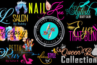 design glitter feminine beauty salon, lashes,hair, nail logo