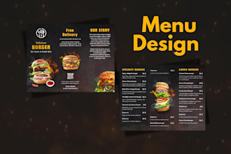 design stunning restaurant menu, food menu, or digital menu