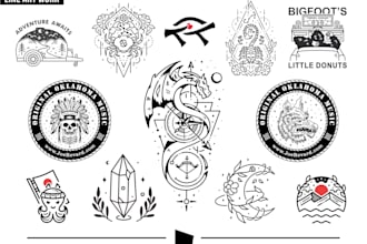 do black and white geometric custom tattoo, monoline logo