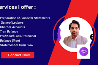 prepare general ledgers, trail balance, balance sheet, profit and loss