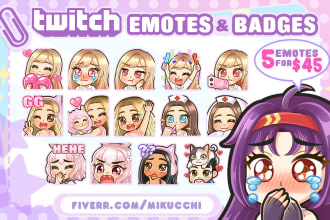 draw cute custom emotes,sub badges,stickers for twitch, discord, kick stream