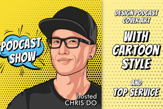 design podcast logo and cover art with cartoon style