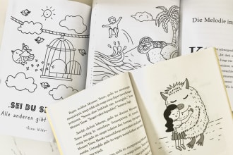 draw black and white children book illustration