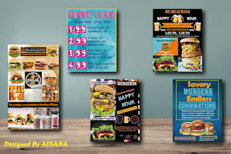 restaurant menus, digital menu screens, and food flyers