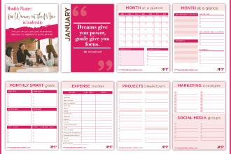 do custom printable planner, journal, trackers, calendar checklist design