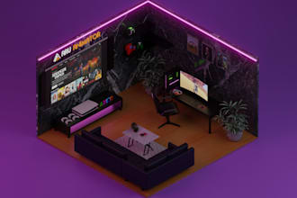 create and render 3d isometric room