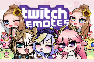 create kawaii cute twitch or discord emotes and sub badges