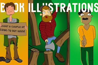 draw you a set of funny cartoons for a book