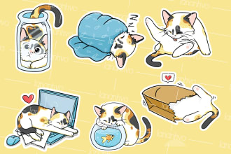 design cute animals emoticon, stickers, character, chibi