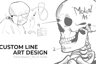 create custom black and white line art illustration