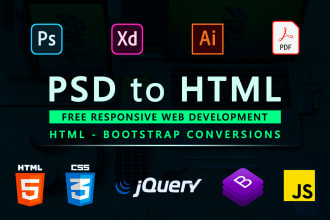 convert psd to html, xd to html, pdf to html bootstrap responsive