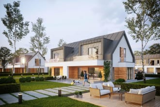 create 3d model of house apartment building with exteriors