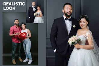 face swap and remove person, wedding photo with photoshop