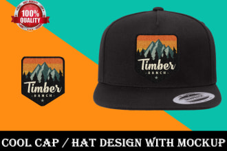 design art work for hat and mockup it on hat cap or snapback