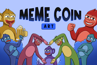 draw funny crypto meme coin art for your memecoin website, social media