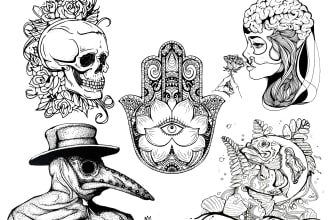 create unique black and white hand drawn illustrations