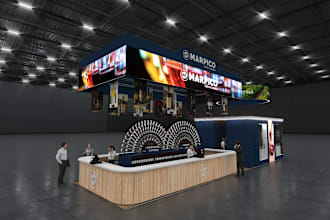 design and render 3d of stand, kiosk, booth