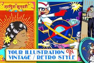 draw cool illustration in vintage retro comic style for you