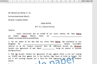 draft legal notice and answer legal notice