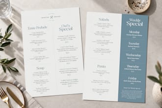 design a modern restaurant menu
