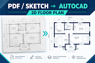 convert PDF, jpg, and sketches to autocad floor plans