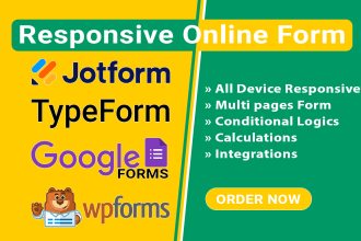 design responsive online form quiz survey using jotform, google forms, typeform