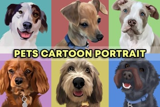 turn your dog cat animal pet into cartoon portrait