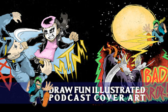 draw fun illustrated podcast cover art